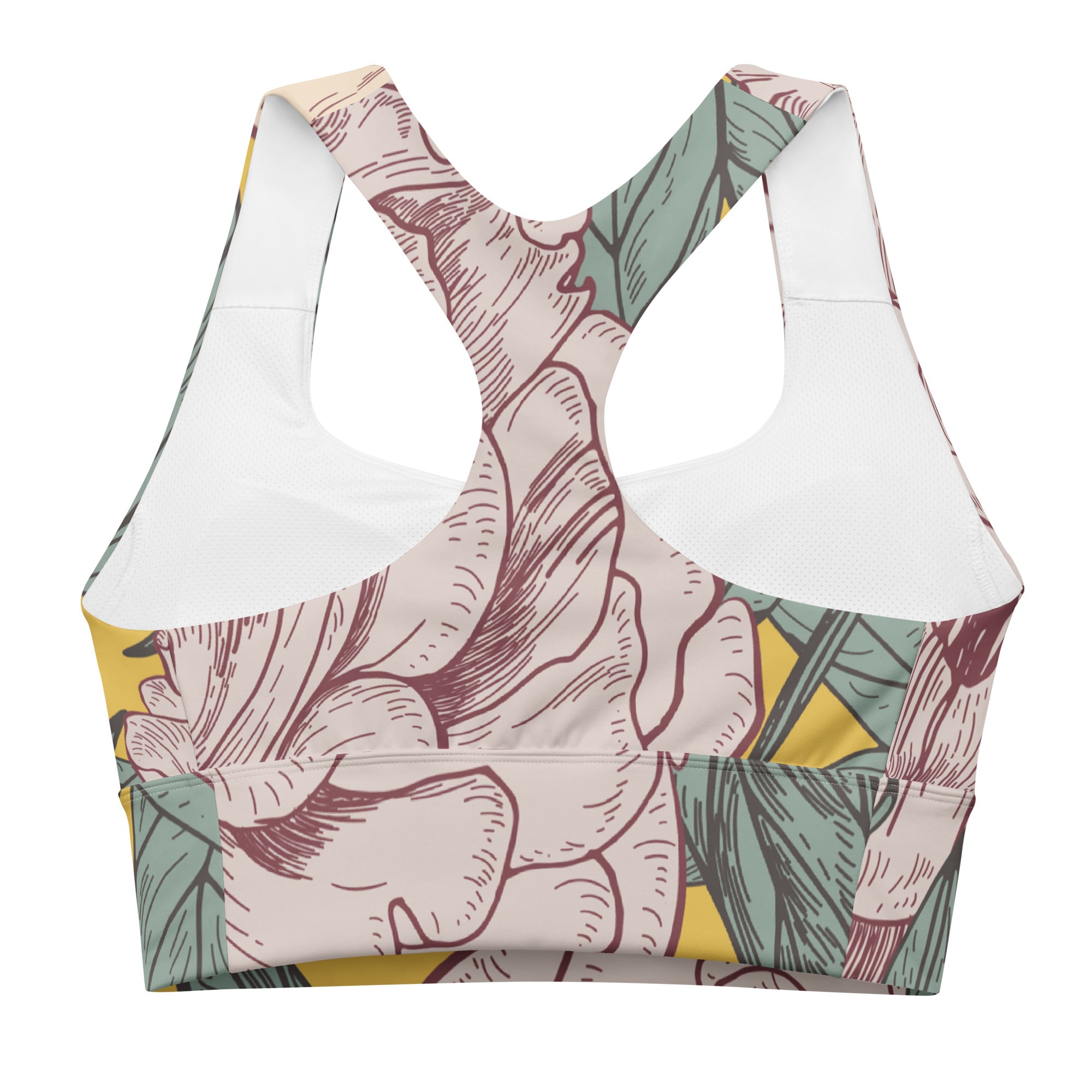 Designed with a vibrant floral print, this bra brings a touch of femininity to your workout wardrobe. 