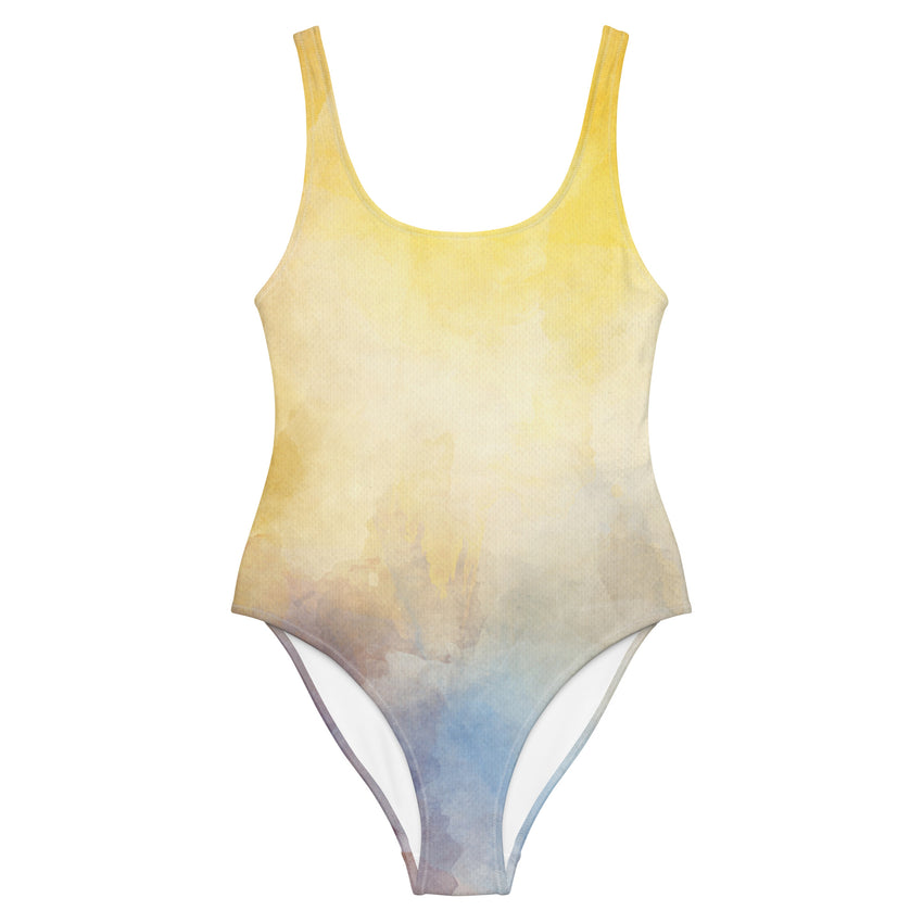 Yellow and blue multicolor design swimsuit for women