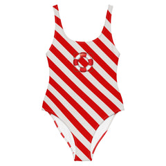 Red & white stripe printed swimsuit for women