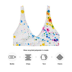Designed with artistic flair, these bikini tops feature an eye-catching, abstract splatter paint pattern that exudes a sense of fun and individuality. 