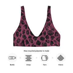 Crafted with attention to detail, this bikini top features a vibrant purple hue adorned with a bold leopard print, making it a true standout at the beach or by the pool. 
