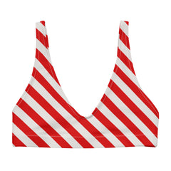 Red and White Stripe Bikini Top, designed exclusively for women who love to make a bold statement on the beach or by the pool. 
