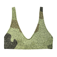This bikini top combines fashion and functionality, featuring a trendy army print that exudes confidence and style. 