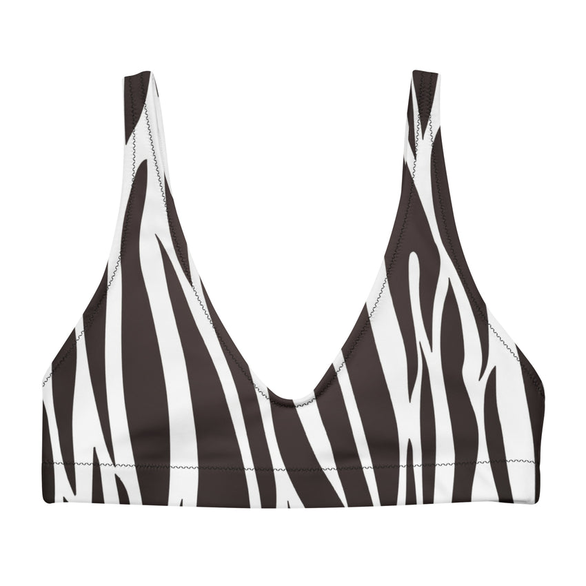 Zebra Print Black and White Bikini Top, a must-have addition to your swimwear collection. 