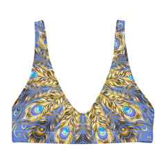 Peacock Feather Print Bikini Top for ladies, the perfect blend of elegance and allure for the summer season. 