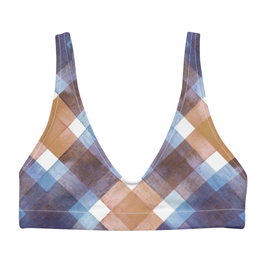 Tartan Check Bikini Bra for women, designed to elevate your beach style with a touch of sophistication. 