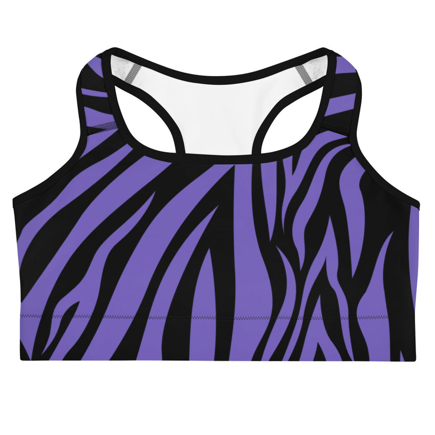 Introducing our Purple Black Zebra Sports Bra, a bold and dynamic addition to your activewear collection.