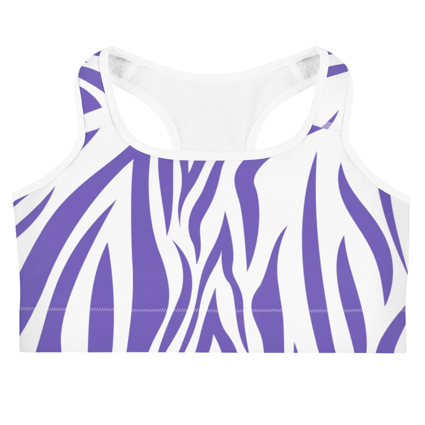 Introducing our Purple White Zebra Sports Bra, a vibrant and stylish choice for your active lifestyle.
