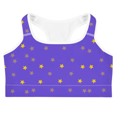Introducing our Gold Star on Purple Sports Bra, where style meets performance.