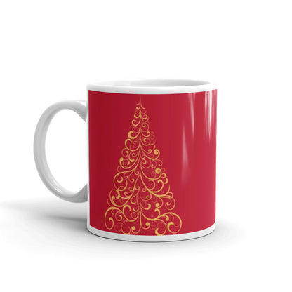 Gold Scroll Christmas Tree Red Mug, lioness-love