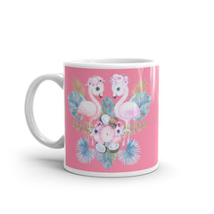 Crafted with care, this high-quality ceramic mug features a delightful print of two adorable love birds perched on a branch, surrounded by colorful floral accents. 