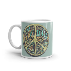 This charming mug features a delightful design that beautifully captures the essence of peace and love.