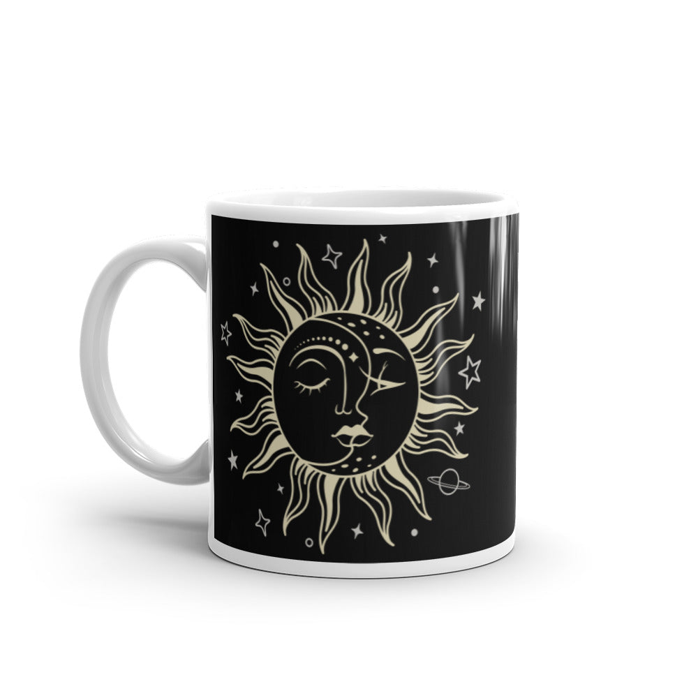 Celestial Harmony: Sun and Moon Ceramic Coffee Mug, Tea Mug, lioness-love