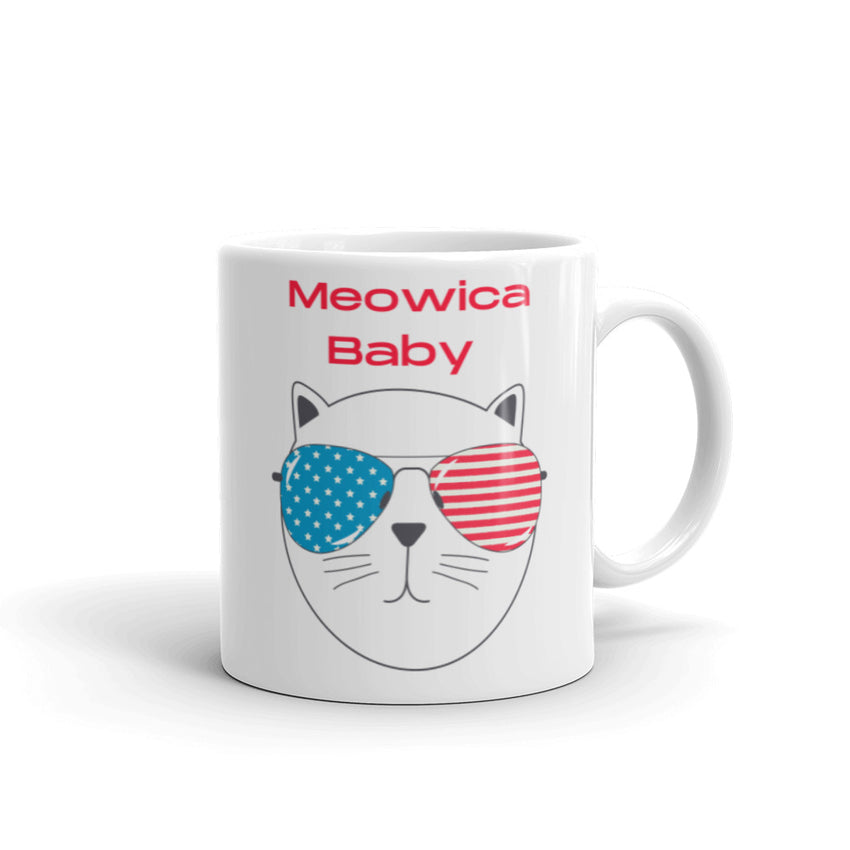 USA Flag on Goggles Cat Printed Mug, a delightful addition to any cat lover's collection. 