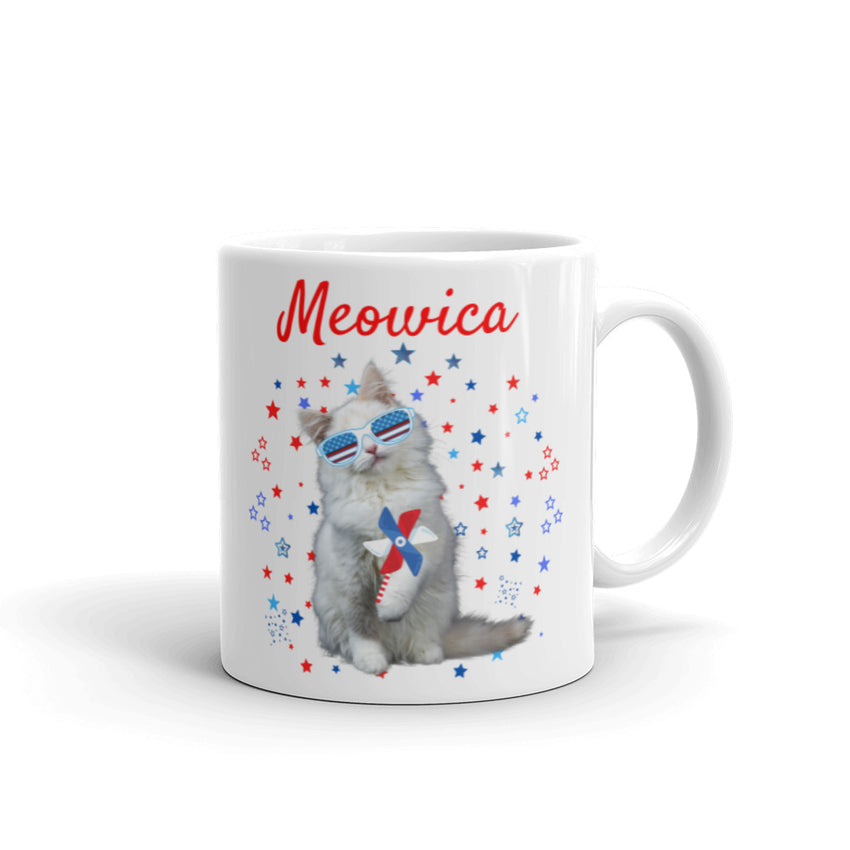 Meowica Cat with Stars Graphic Printed Mug, a purrfect addition to any cat lover's collection. 