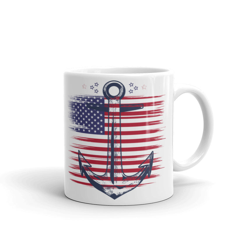 USA Flag on Anchor printed mug, a must-have for patriotic individuals who take pride in their American heritage. 