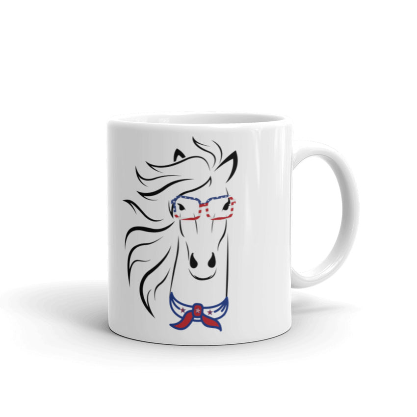 Horse Head with Goggles Printed Mug, the perfect blend of whimsy and functionality for horse enthusiasts. 