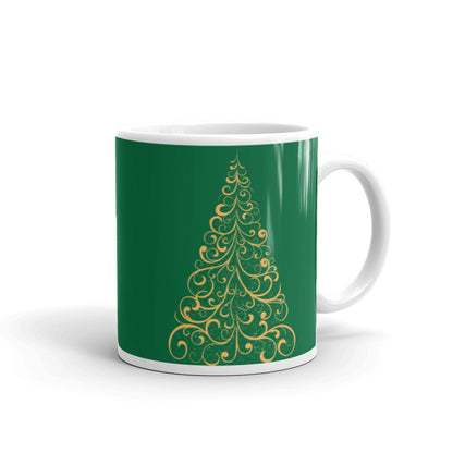 Gold Scroll Christmas Tree Green Mug, lioness-love