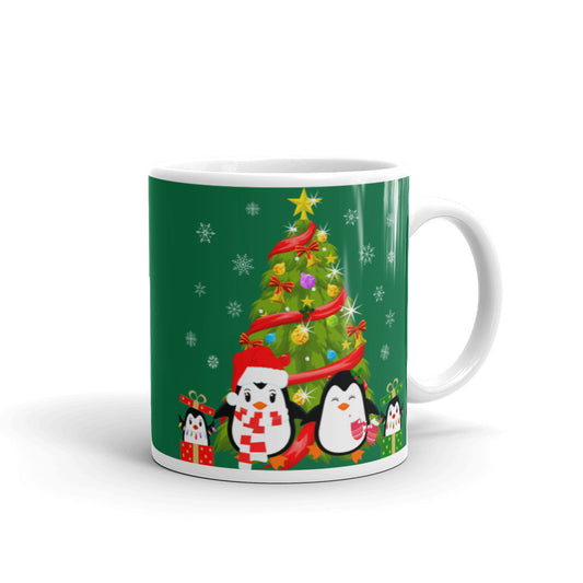 Christmas Penguins Green Mug, lioness-love