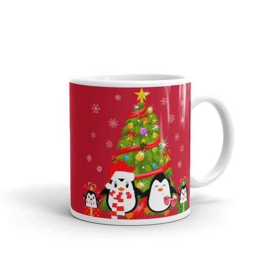 Christmas Penguins Red Mug, lioness-love