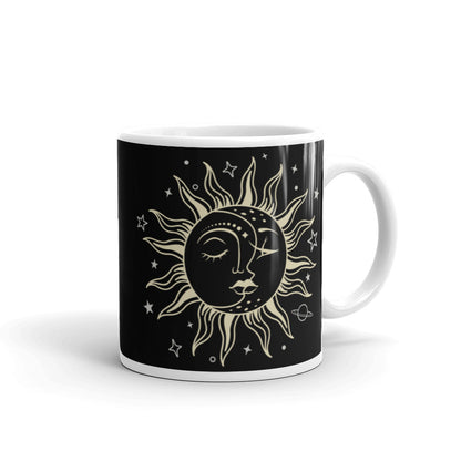 Celestial Harmony: Sun and Moon Ceramic Coffee Mug, Tea Mug, lioness-love