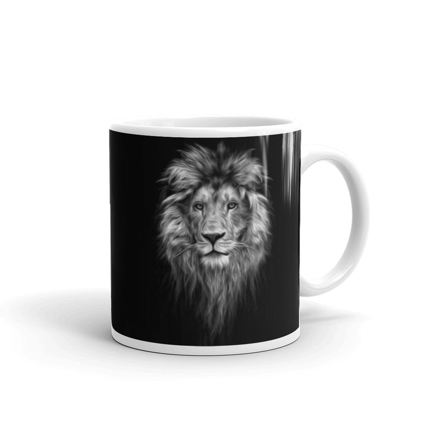Majestic Monochrome: Black and White Lion Ceramic Coffee Mug