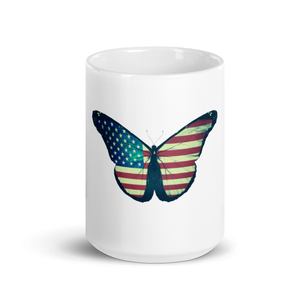 Whether as a personal keepsake or a thoughtful gift, this USA Flag on Butterfly Printed Mug is sure to delight and inspire.