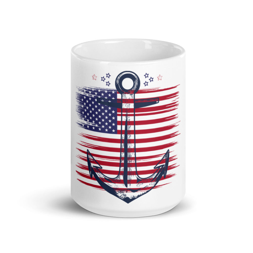 Whether as a gift or for personal use, this mug combines style and patriotism to elevate your sipping experience. Raise a toast to the stars and stripes with our USA Flag on Anchor printed mug.