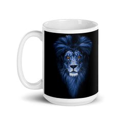 Regal Majesty: Portrait Blue Lion on White Mug