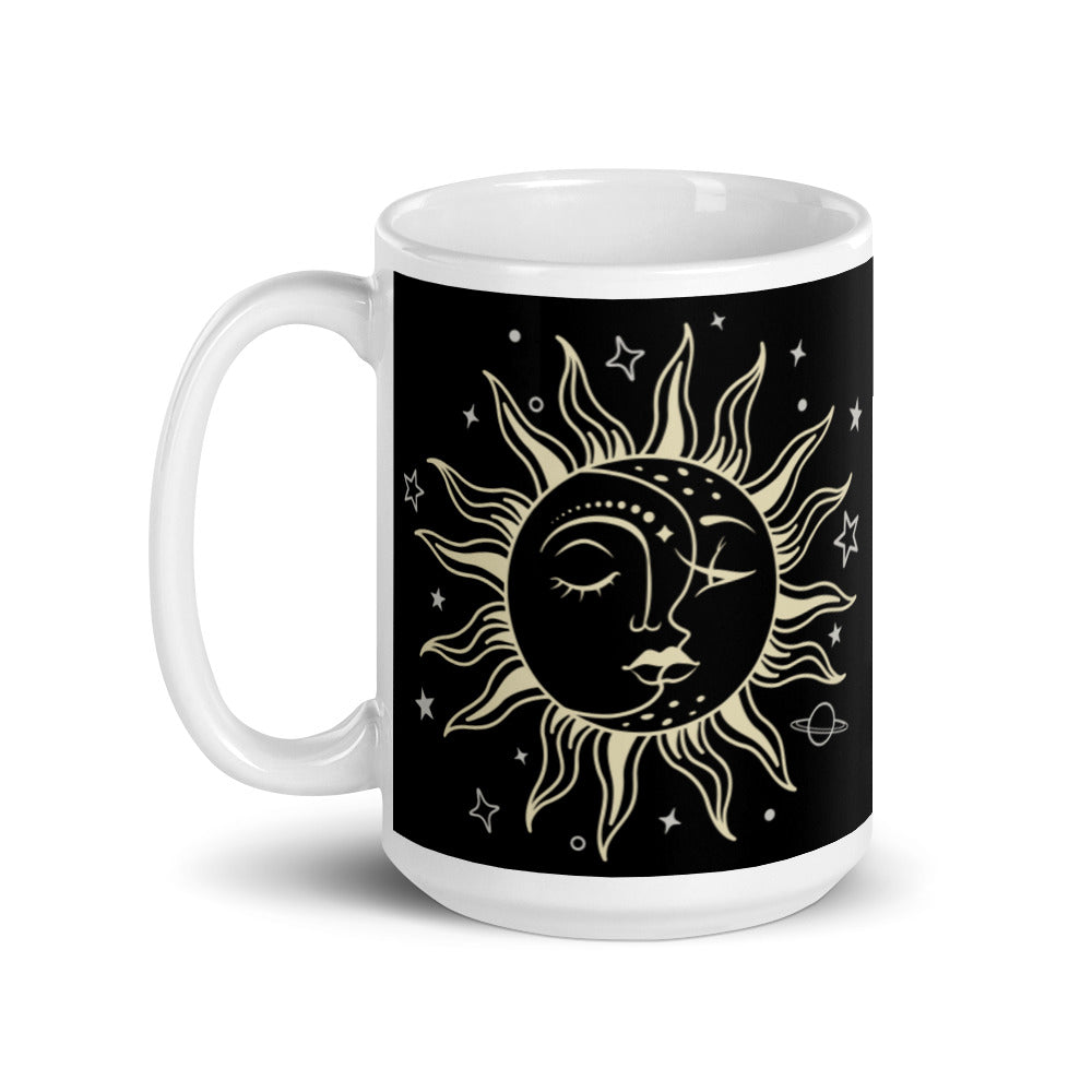 Celestial Harmony: Sun and Moon Ceramic Coffee Mug, Tea Mug, lioness-love