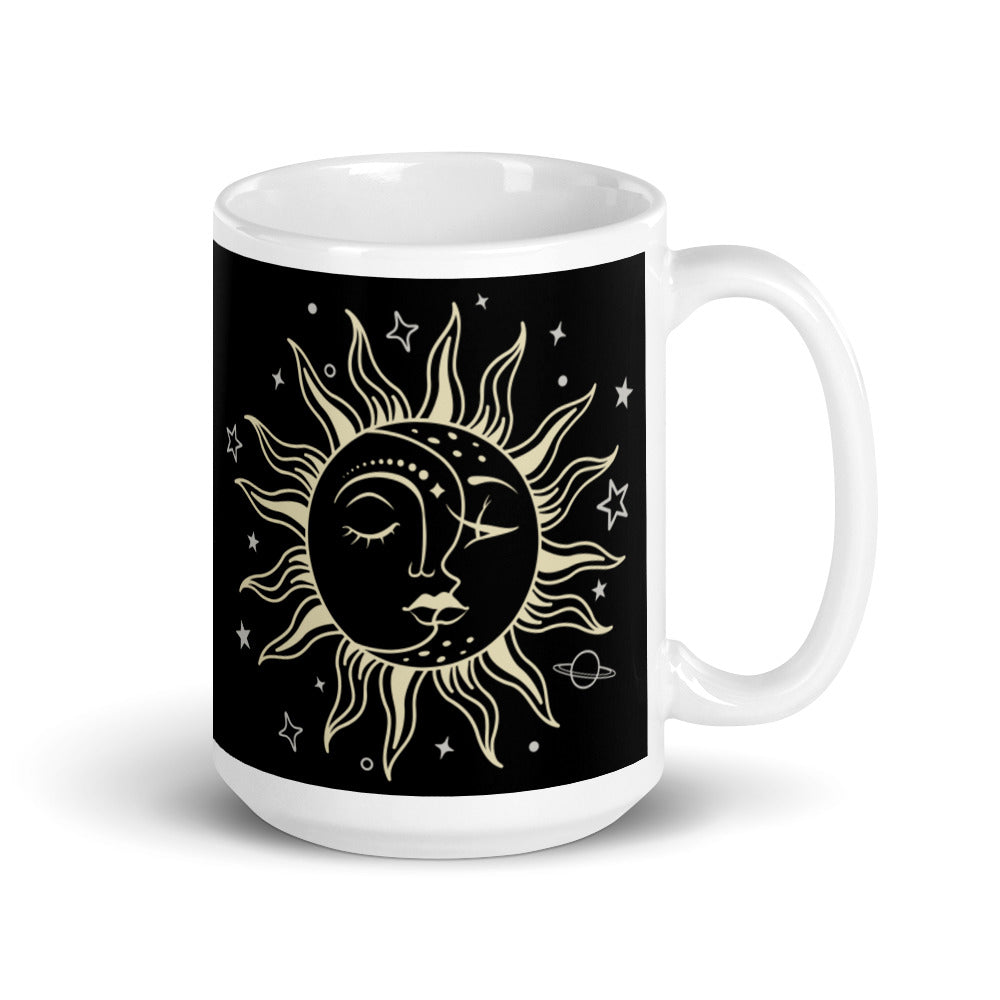 Celestial Harmony: Sun and Moon Ceramic Coffee Mug, Tea Mug, lioness-love