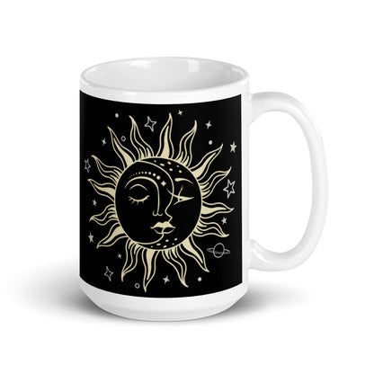 Celestial Harmony: Sun and Moon Ceramic Coffee Mug, Tea Mug, lioness-love