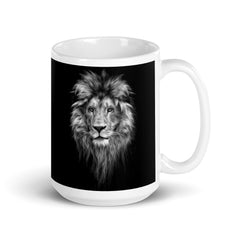 Majestic Monochrome: Black and White Lion Ceramic Coffee Mug