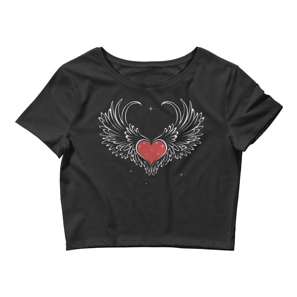 Angel wings with heart print crop tee for girls