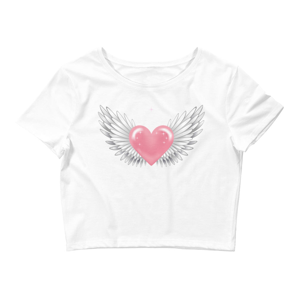 Angel heart with wings print crop top for girls