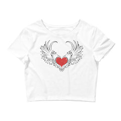 Heart Print with Wings White Crop Top for ladies