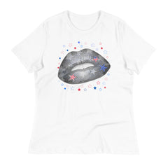 Lips with star print tee for women's fashions
